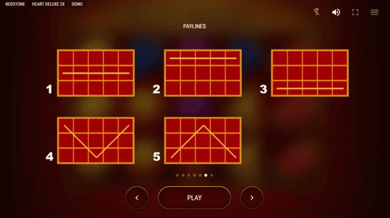 Heart Deluxe 2x - diagram över fem vinstlinjer från vänster till höger